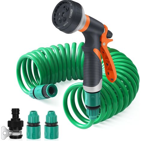 Expandable Garden Hose 7.5 m Spiral Hose with 8 Spray Gun Modes, Lightweight and Easy to Store, Watering Can Gun for Irrigation, Garden, Watering and Cleaning (1/5)