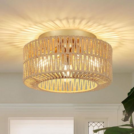 Bohemian rattan ceiling light with 3 E27 sockets for living room, bedroom, kitchen, hallway (1/3)