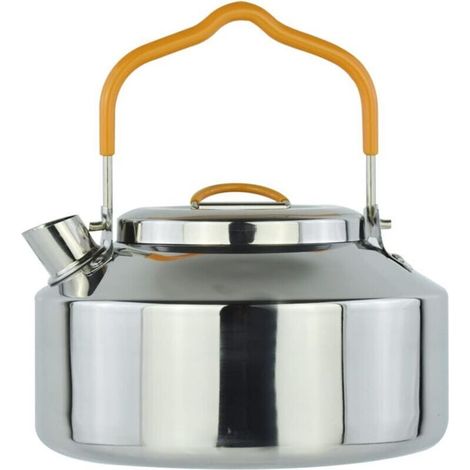 Bouilloire de camping en acier inoxydable 1L, durable et compacte, idéale pour la pêche, la survie, la randonnée, les activités de plein air et les pique-niques. (1/4)