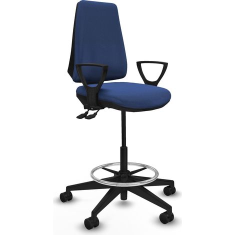Taburete Elche AS bali azul marino brazos fijos base piramidal ruedas 65mm nailon