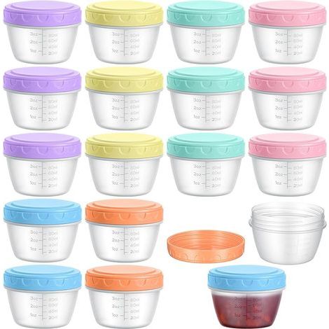 18 Petit Pot Conservation 120 ml avec Échelle Graduée, Pot Repas Étanches avec Couvercle, Boite Alimentaire Plastique Réutilisables, Boite Hermétique Alimentaire pour Sauces (6 Couleurs) (1/5)