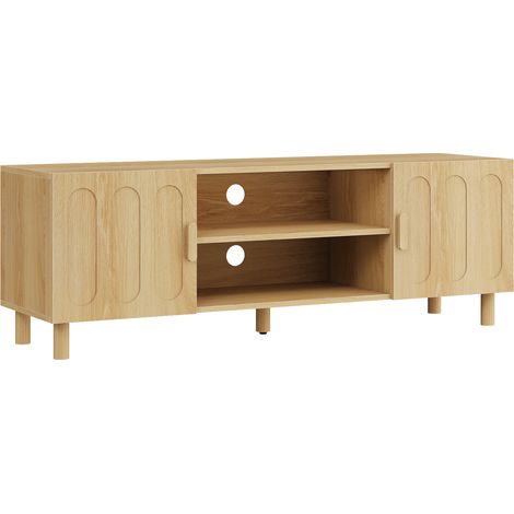 Meuble TV en bois style campagne moderne 140 cm avec rangement et gestion des câbles (1/5)
