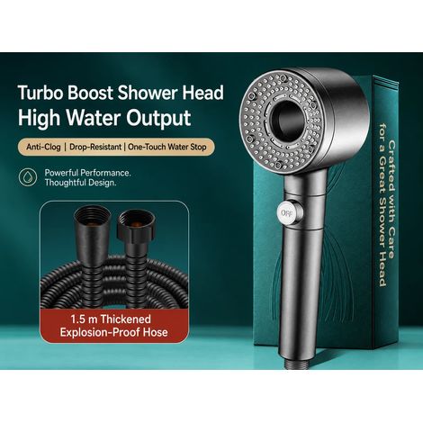 (Ensemble de douche gris 1) Pommeau de douche haute pression Turbo Fan avec filtre, douchette à main économique, jet à arrêt automatique pour salle de bain (1/5)