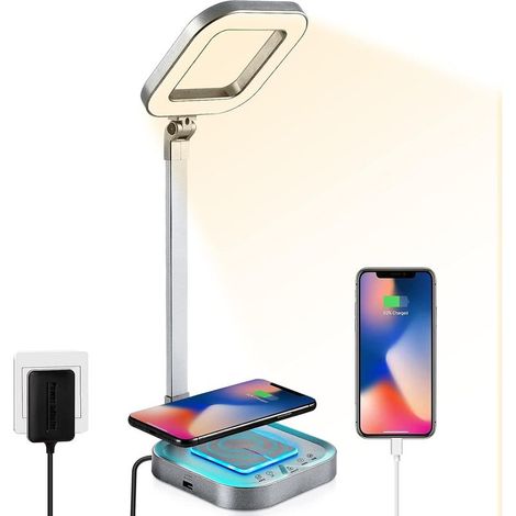 Lampe de Bureau LED avec Chargeur Sans Fil 10W et USB,Lampe de Chevet Réglable Flexible Contrôle Tactile avec Fonctions Veilleuse pour Enfant-Fei Yu (1/5)