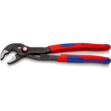 KNIPEX 87 22 250 Cobra® QuickSet Pinza regolabile di nuova generazione per tubi e dadi rivestiti in materiale bicomponente, forma affusolata bonderizzata grigia 250 mm