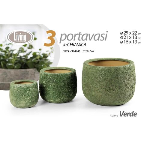 Set de 3 portavases de cerámica verde Ø29/21/15 cm