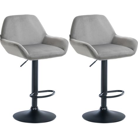 Set de 2 Taburetes de cocina Braga en terciopelo Gris Metal negro mate (1/5)