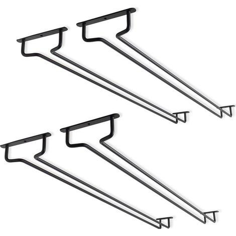 Lot de 4 supports pour verres à vin sous armoire de 15,7 pouces - Support en métal pour verres à vin - Support pour verres à vin - Pour mini bar, rangement de cuisine - Noir