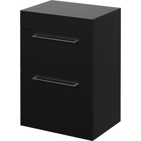 Napoli 460 Nero Oak 600mm 2 Drawer Vanity Unit for Countertop Basins - 600mm - Chrome 320mm Handle