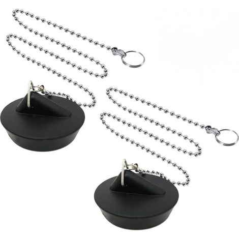 Bouchon d'évier universel avec chaîne, 2 pièces (diamètre de 4,1 cm à 4,6 cm, chaîne de 45 cm) (1/4)