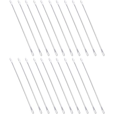 Packung mit 20 doppelösigen Metallnadeln, 9 cm lang, geeignet für Strickmaschinen.