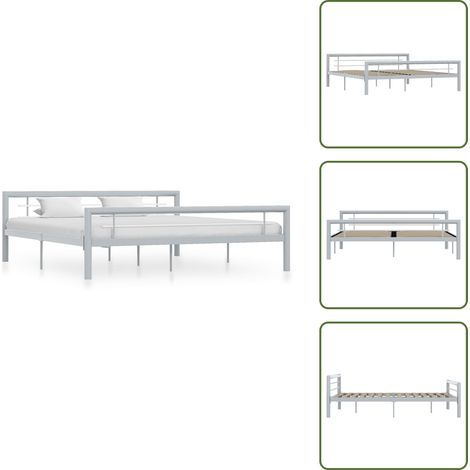 Somier de láminas - vidaXL Estructura de cama sin colchón metal gris y blanco 180x200 cm - Cama gris y blanco