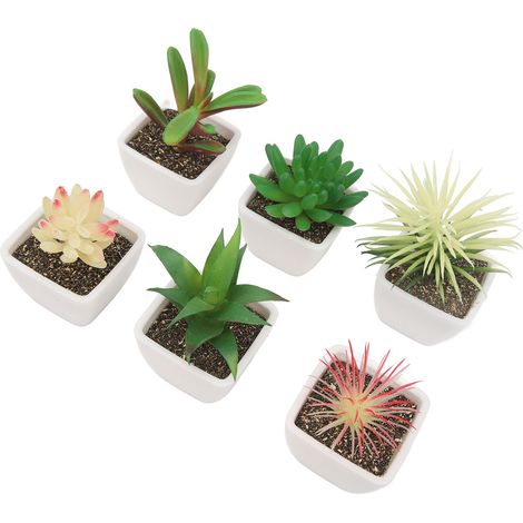 Juego de 6 suculentas artificiales en macetas: plantas artificiales decorativas para sala de estar y oficina, fáciles de cuidar. (1/5)