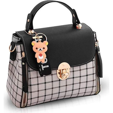 Sac à main en cuir pour femme avec rabat (noir)