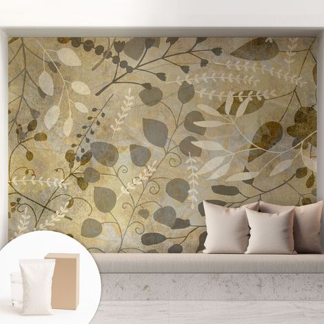 Papier peint intissé mural avec imprimé pour décoration pour salon pour chambre à coucher pour entrée Feuilles et brindilles 208x146 cm (1/5)