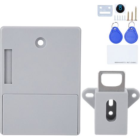 Serrure intelligente sans perçage pour armoire et dressing, ouverture par carte RFID 125KHz, couleur gris, idéale sauna et rangement. (1/5)