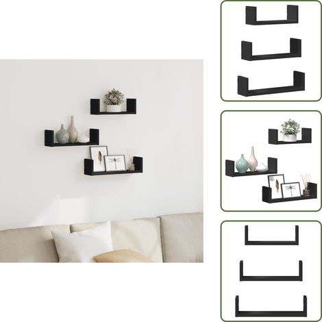 Wandregal 3 Stk. Schwarz Holzwerkstoff - Wandregal - Wandregale - Schweberegal - Wandboard (1/5)