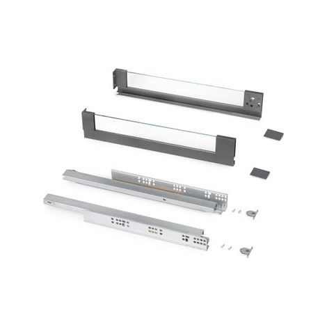 Emuca Cassettiera da esterno Vertex 40kg con sponda in vetro, altezza 93mm, profondità 500mm, Acciaio e Alluminio e Vetro, Grigi (1/5)