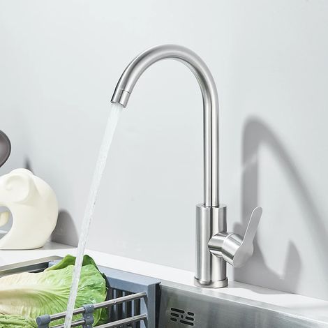 (nickel brossé A) Robinet de cuisine chromé, mitigeur thermostatique monocommande en acier inoxydable, montage sur plage (1/5)