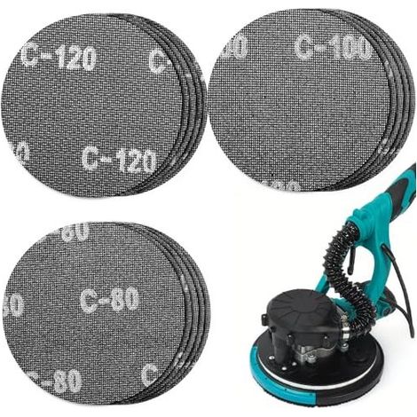 Tamis abrasif auto-agrippant Ø 225 mm, 15 pièces, grains 80, 100 et 120, pour ponceuses à plafond, ponceuses à plaques de plâtre et ponceuses à long manche. (1/5)