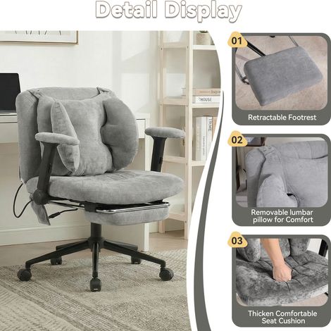Fauteuil de bureau pivotant, chaise gaming réglable en hauteur avec repose-pieds, capacité 150 kg, accoudoirs, roulettes, grise, pour télétravail et bureau à domicile (1/5)