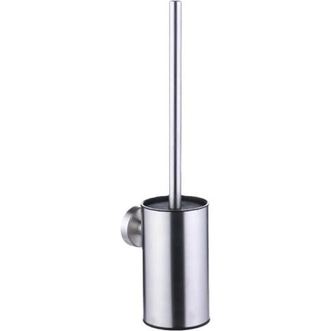 (Round Silver)Brosse WC en acier inoxydable 304 avec support mural et porte-brosse WC (1/5)