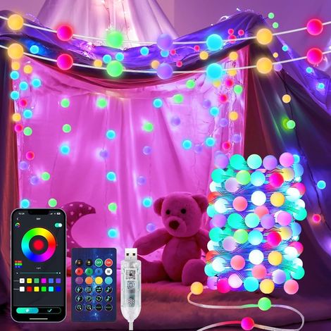 Guirlande Lumineuse Globe, 10m 100 LEDs Guirlande Lumineuse à Pile avec Télécommande, 8 Modes D’Éclairage pour Intérieur/Extérieur, pour Noël, Jardin, Cour, Mariage, Fête (Blanc Chaud)