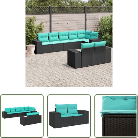 vidaXL Canapé en résine - Salon de jardin 8 pcs avec coussins noir résine tressée (1/5)