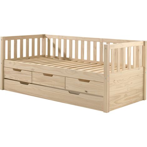 Lit banquette 90x200 sommier 3 tiroirs et tiroir de lit inclus Vipack Fritz - Bois (1/5)
