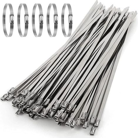 50 x Stainless Steel Cable Clamps 500 x 7.9 mm, Stainless Steel Cable Clamp, Metal Hose Clamp for Exhaust Winding, Grouped Cables, Maintain Fences (1/5)