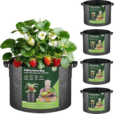 Lot de 5 37L, Sacs de Plantation pour familles et débutants, cultiver tomates et Pommes de Terre Facilement, Pot de Culture légumes pour Potager Domestique, Balcon ou Jardin (1/5)