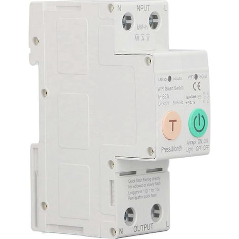 Disjoncteur différentiel intelligent avec télécommande, bipolaire, 63 A, montage sur rail DIN, disjoncteur WLAN, AC230