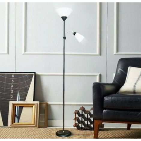 Lampadaire Lampadaire 180cm 2 Bras Abat-jour Lumière Ajustable Home Office Noir (1/5)