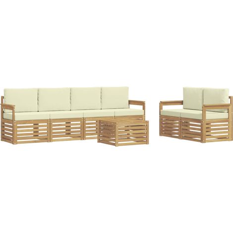 vidaXL Ensemble de canapés d'extérieur 7 pcs Blanc et crème Polyester (1/5)