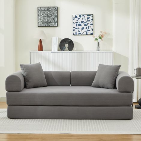 Canapé-lit convertible avec 2 coussins, canapé pliant, matelas à ressorts en mousse, canapé futon pour salon, bureau, appartement (1/5)