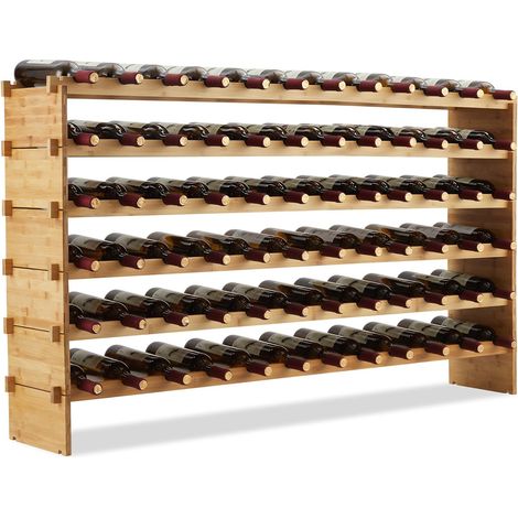 Casier à Vin de 72 Bouteilles, Stockage du Vin en Bois, Porte-vins et Etagère de Présentation à 6 Couches, 114x28x74cm (1/5)