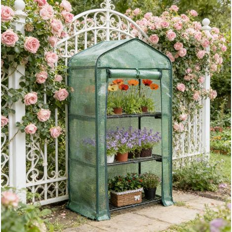 Serra da giardino 3 ripiani metallo 69x49x125 cm OKMYHOME (1/5)