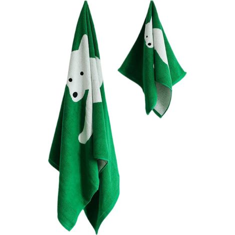 Ensemble de serviettes de bain en coton, comprenant 2 serviettes absorbantes pour la salle de bain : 1 serviette de bain pour adulte et 1 gant de toilette. Couleur : vert.