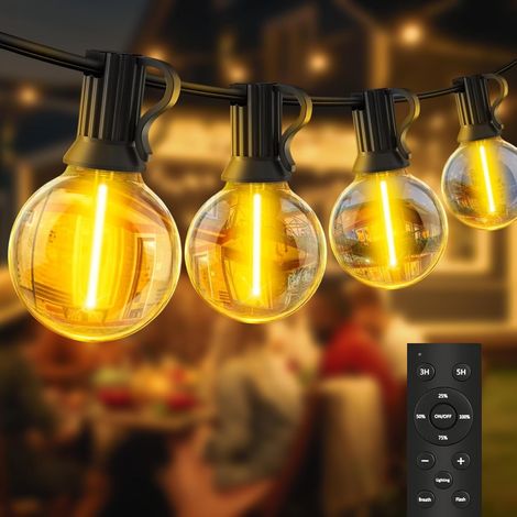 Guirlande Lumineuse Extérieure 6M, G40 LED 7+1 Ampoules Incassables, Blanc Chaud, IP44 Étanche, Connectable, Plug&Play, Pour Jardin Balcon Terrasse Mariage Noël