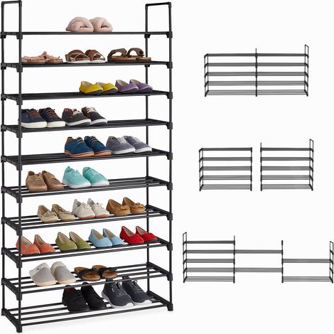 Relaxdays Scaffale scarpe XXL, 10 ripiani modulari, HxLxP 175,5 x 93 x 30,5 cm, metallo nero