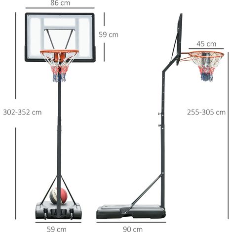 Support de basket mobile extérieur, panneau réglable 255-305 cm, panier avec roues, structure en acier, système de jeu complet (1/5)
