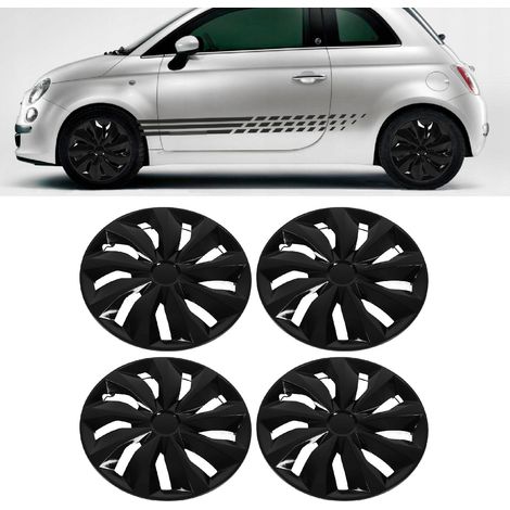 4 enjoliveurs de roue 15 pouces, universels pour Fiat 500 et la plupart des voitures (TT15 Noir) (Surdimensionnés et résistants) (1/5)