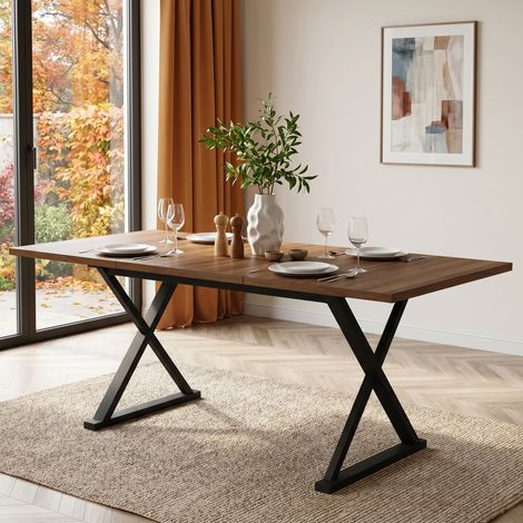 Esstisch 180 x 90 x 75 cm, modern, MDF in Nussbaumoptik, X-förmige Metallbeine (1/5)