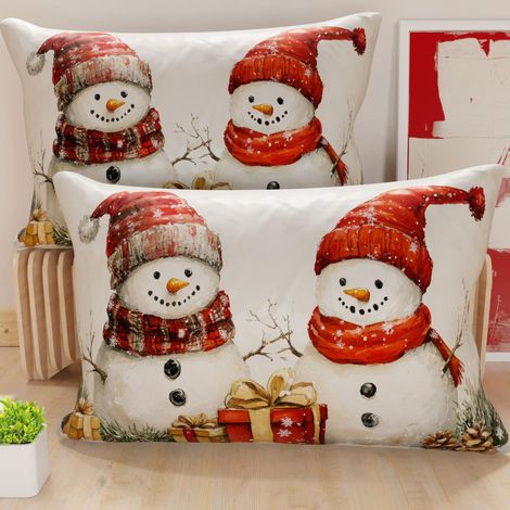 Paire de Housses de Coussin en Microfibre 40x80 cm, Coussins Décoratifs Noël pour Chambre, Canapé, Salon, Lot de 2 Housses de Coussin, Housse de Coussin Bonhomme de Neige 01