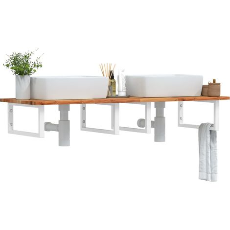 vidaXL Étagère de vasque murale acier et bois massif d'acacia (1/5)