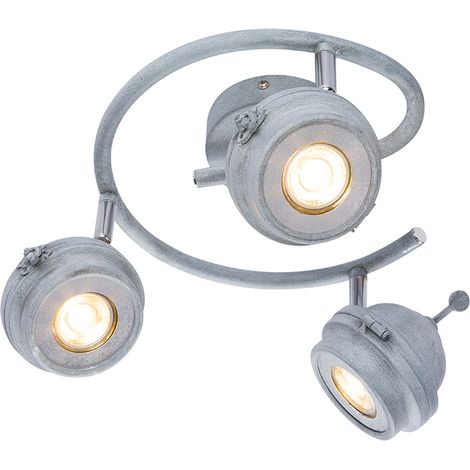 Faretto Spotrondell plafoniera plafoniera soggiorno cucina, 3 faretti mobili, metallo grigio antico, 3x GU10 LED 5 watt 340 lumen bianco caldo, DxH 34x16 cm