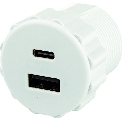 Prise encastrable chargeur 2X USB A/C diamètre 30 mm Blanc