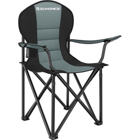 Songmics – Chaise de camping pliante avec rembourrage en éponge – Structure en acier – Charge max 250 kg – Sac de transport inclus – Vert et noir