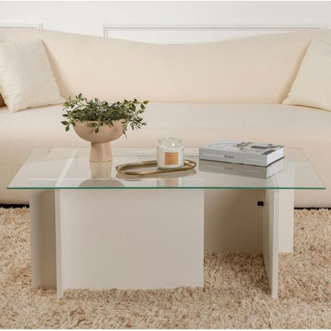 Table basse verre déstructurée – effet bois blanc, H.40 cm SALTA (1/5)