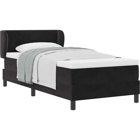 Matelas à ressorts avec tête de lit, noir, 80 x 200 cm, tissu velours. (1/5)